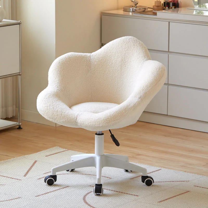 Contemporary Creative Round Flower Sherpa Fabric Metal Vanity Stool Backrest For Bedroom