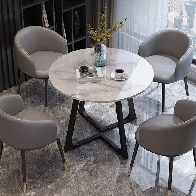 Sintered Stone Dining Table Traditional Luxury Round Table with Gold Frame