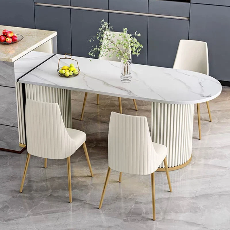 Free Form White Dining Table Sintered Stone Table Luxury with Double Pedestal