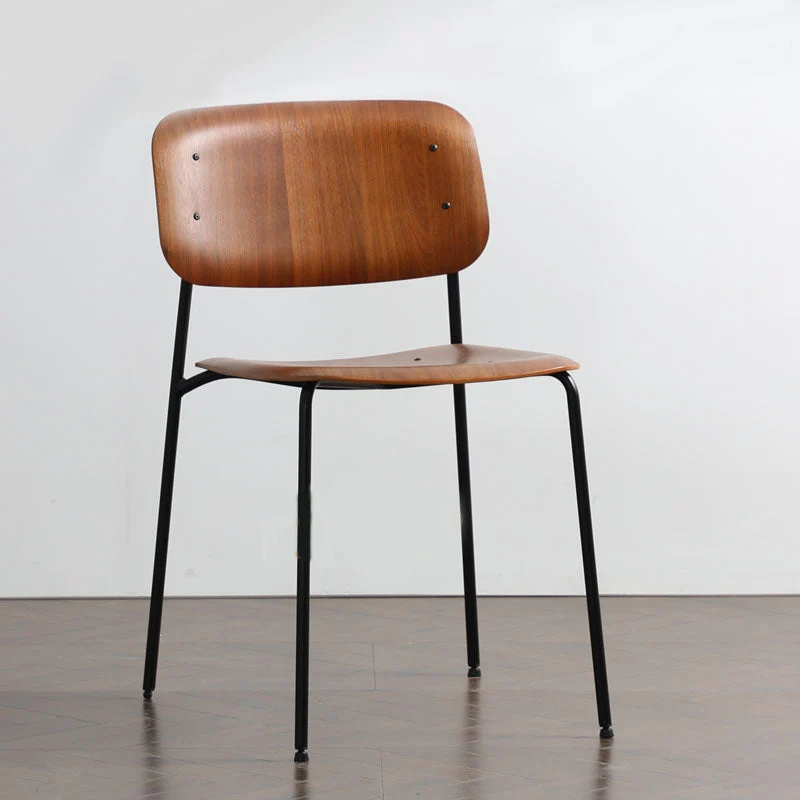 Contemporary Style Armless Chair Open Back Side Wooden Chair with Metal Base