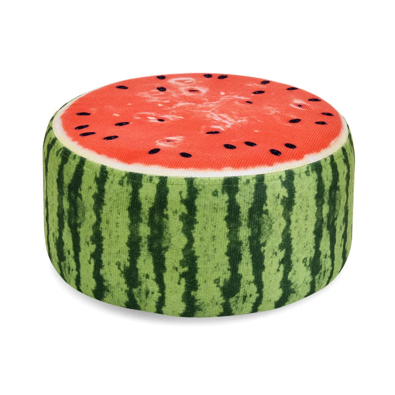 Contemporary Creative Fruit Pattern Round Fabric Pouf Kids Footstool For Living Room