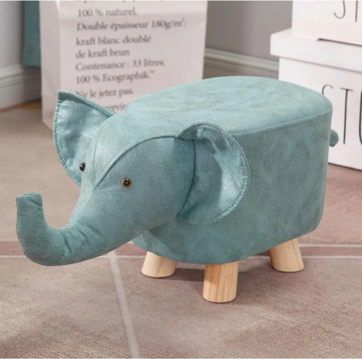 Contemporary Creative Elephant Shape Fabric Wood Legs Kids Low Stool For Living Room