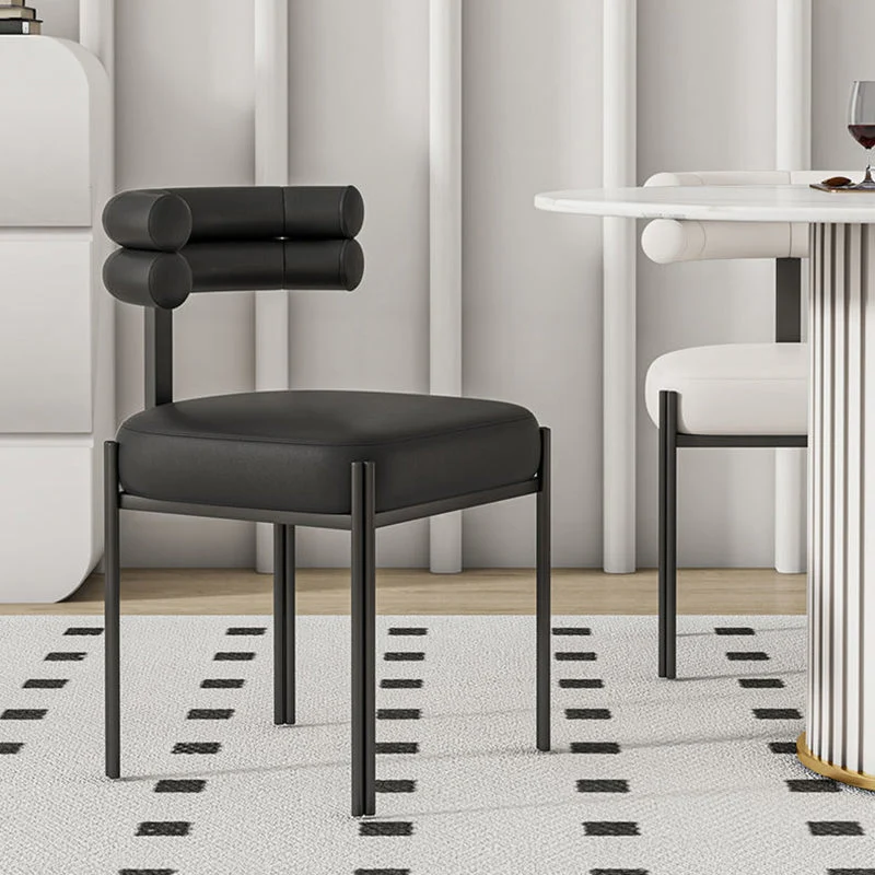 Contemporary Creative Half Arc Square Faux Leather Metal Dining Chair Backrest Armless For Dining Room