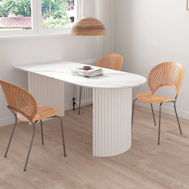 Modern Free Form Dining Table Sintered Stone and Solid Wood Top Table