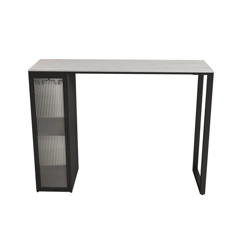 Contemporary Sintered Stone Top Rectangle Bar Dining Table with Storage
