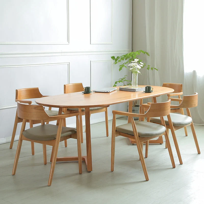Natural Solid Wood Dining Site Table Oval Modern Double Pedestal Dining Table