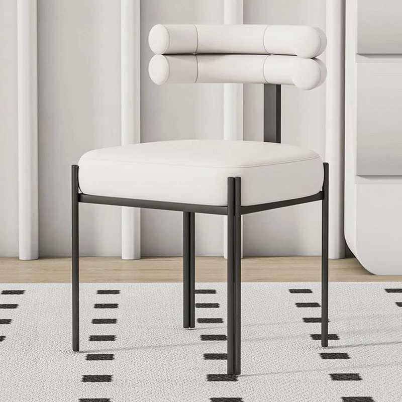 Contemporary Nordic Square Curved Backrest Faux Leather Carbon Steel Dining Chair For Dining Room