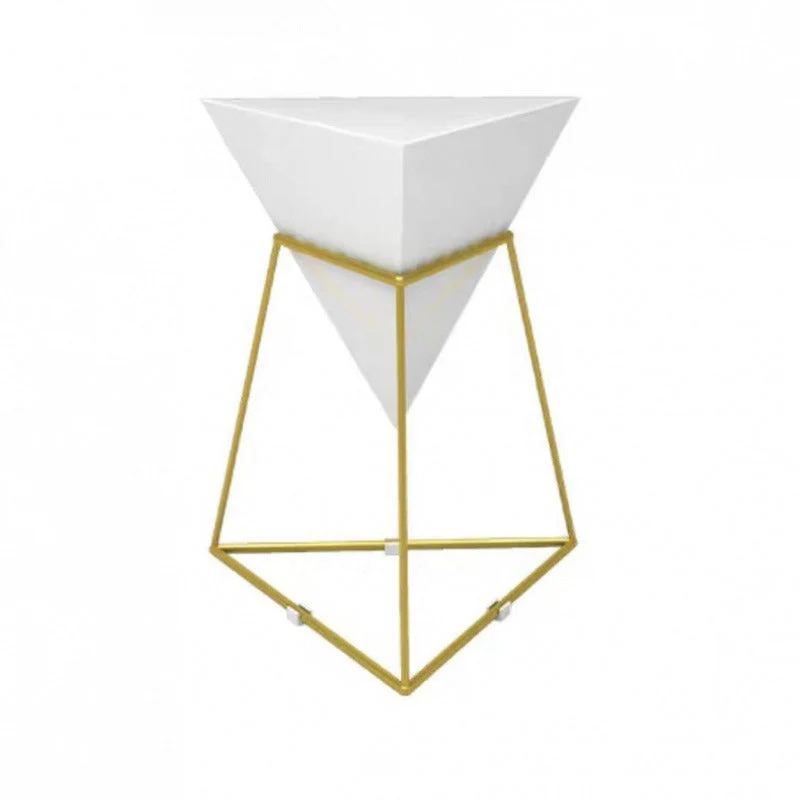 Modern Luxury Triangle Cone Iron Panel Rock Panel Gold Plated Shelf Side Table 1-Tier For Living Room