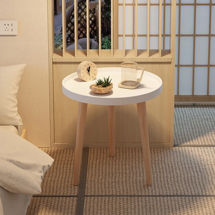 Contemporary Scandinavian Round PP PVC Beech Wood Side Table 1/2 Tier For Living Room