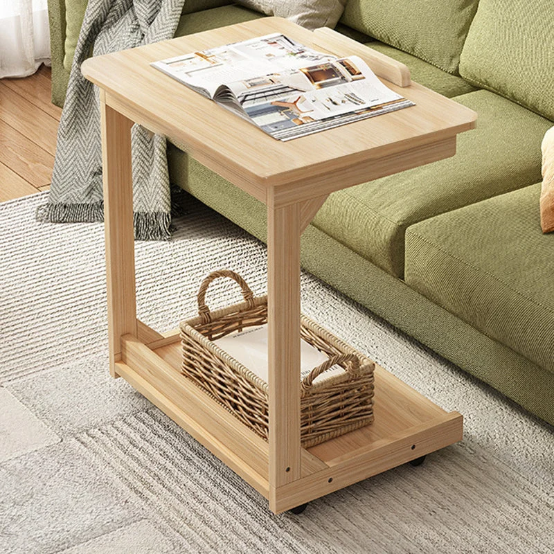 Traditional Vintage Square MDF Rubberwood Flip-top Side Table 2-Tier Storage Shelves For Living Room