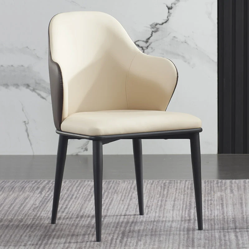 Modern Upholstered Dining Arm Chair Faux Leather and Metal Dining Chair