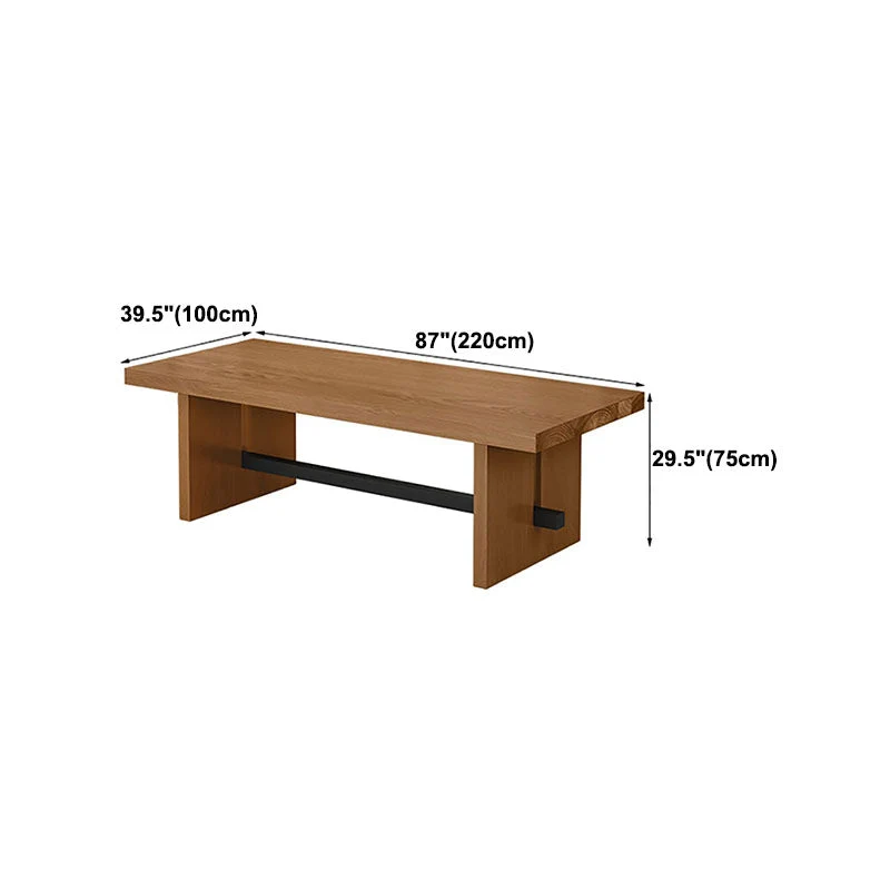 Rectangle Double Pedestal Dining Table Industrial Natural Wood and Metal Table