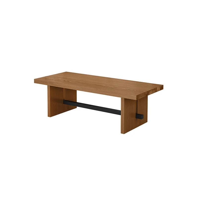Rectangle Double Pedestal Dining Table Industrial Natural Wood and Metal Table