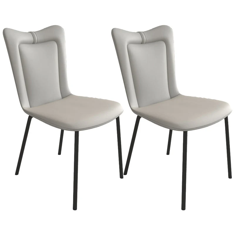 Black Iron Legs Dining Chairs Modern Faux Leather Armless Side Chair