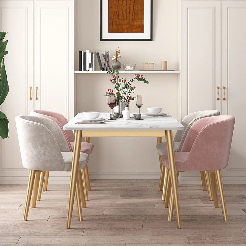 Sintered Stone Dining Table Traditional Luxury 4 Legs Table with Gold Frame