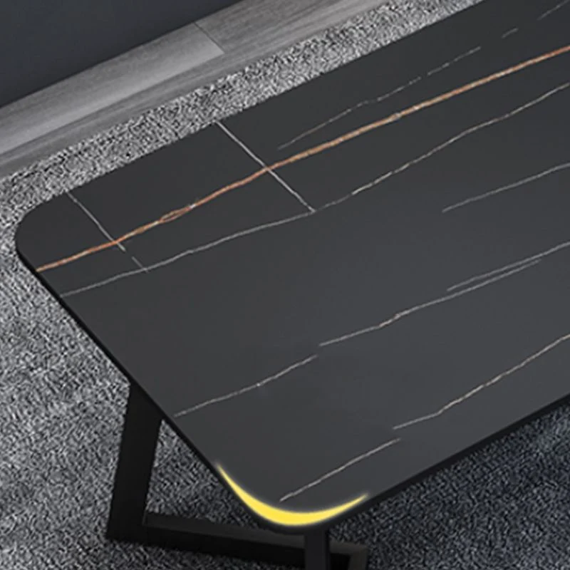Rectangle Black Base Dining Room Kitchen Table Industrial Fixed Dinner Table