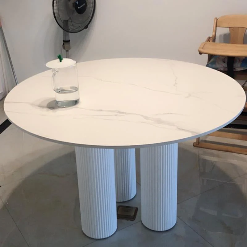 White-Black Round Sintered Stone Dining Table Modern Furniture with Pedestal Base
