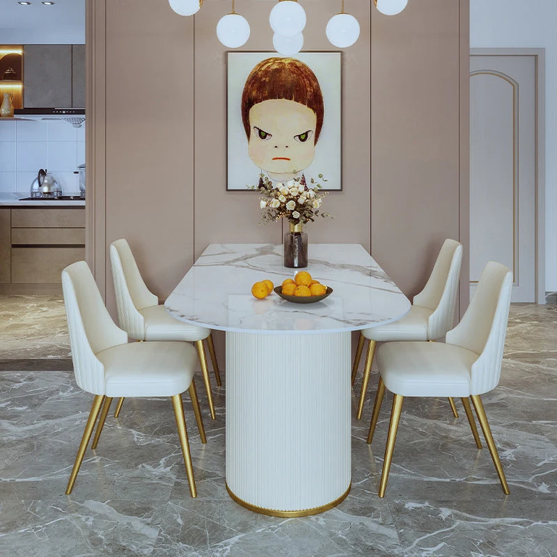 Stone Top Dining Table Modern Dining Table with Sled Base in White