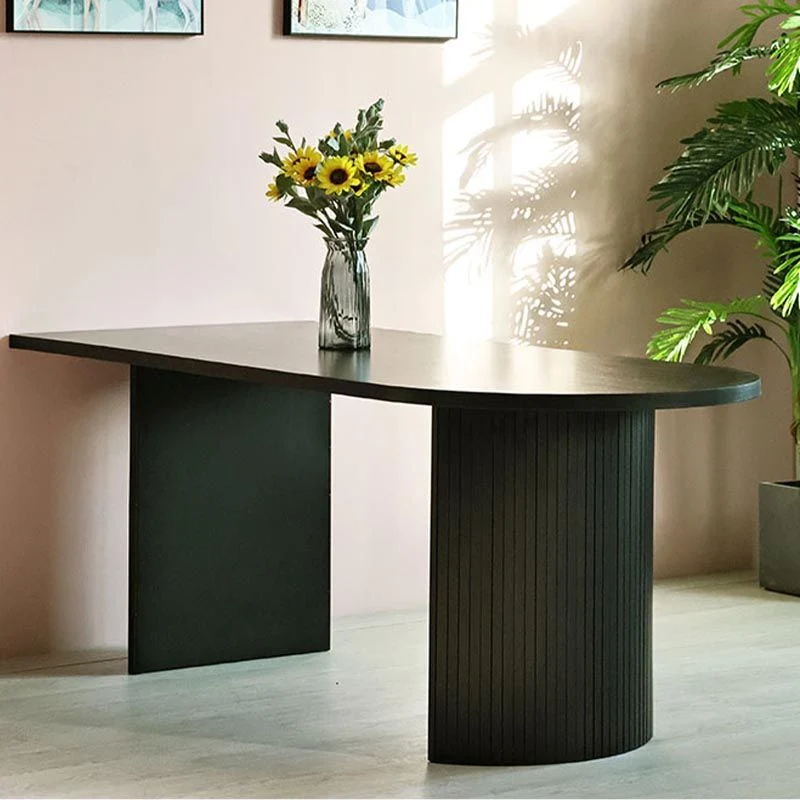 Free Form Black Dining Table Wood Table Contemporary with Double Pedestal