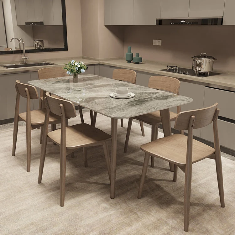 Rectangle Shaker Style Dining Table 4 Solid Wood Brown Legs Dining Table