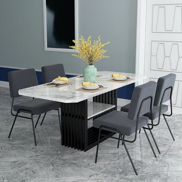 Sintered Stone Top Dining Table Luxury Rectangle Iron Pedestal Base Table
