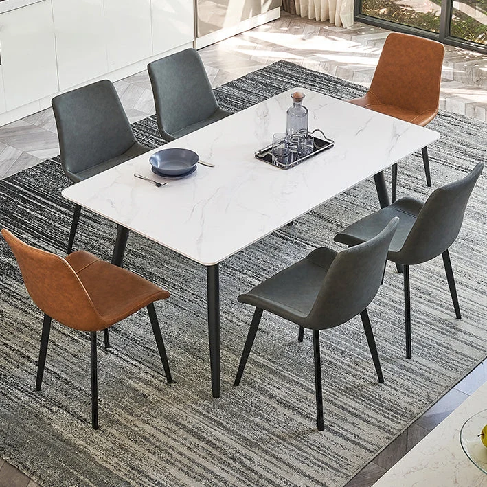 White Rectangle Stone Top Dining Site Table Industrial 4-foot Steel Table
