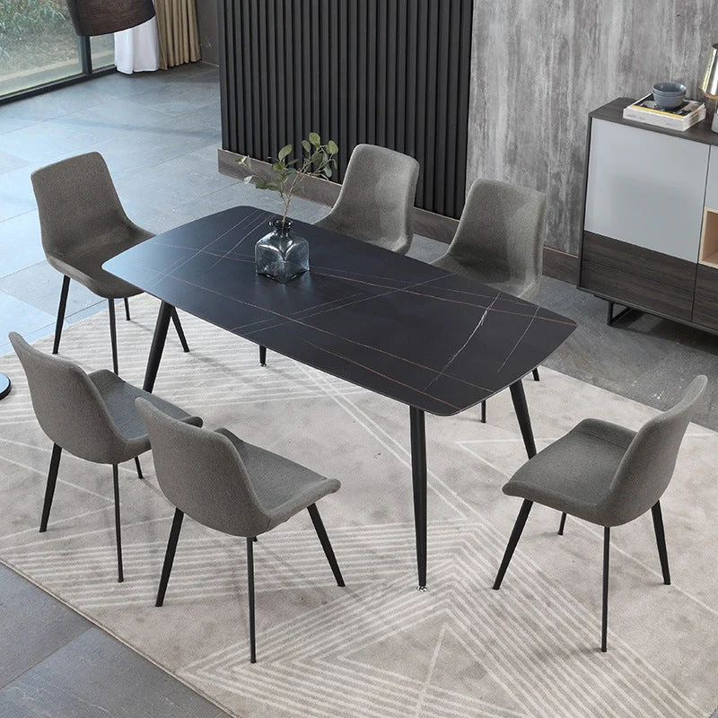 Metal Industrial Rectangle Dining Table Sintered Stone Top Table with Legs