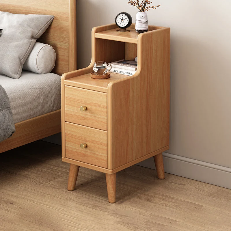 Traditional Chinese Rectangular MDF Eco-Friendly Engineered Wood Nightstand 2-Drawer Shelf For Bedroom