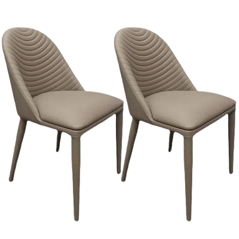 Modern Style Metal Dining Chair Faux Leather Armless Dining Room Chair for Home Use