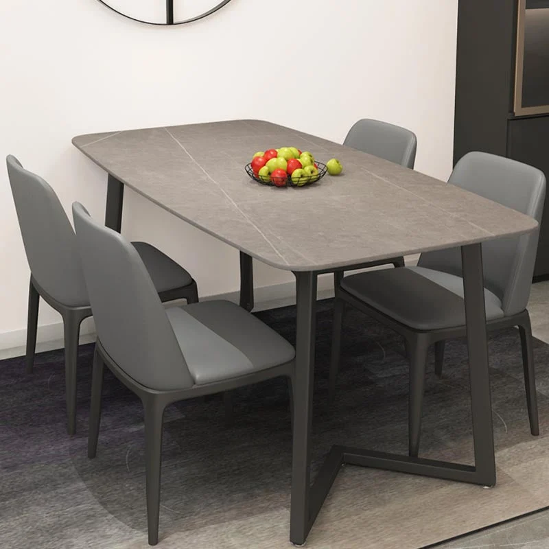Industrial Sintered Stone Top Dining Table Rectangle Table with Double Pedestal