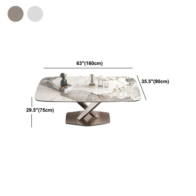 Stone Top Dining Table Rectangle Traditional Luxury Table with Pedestal Base