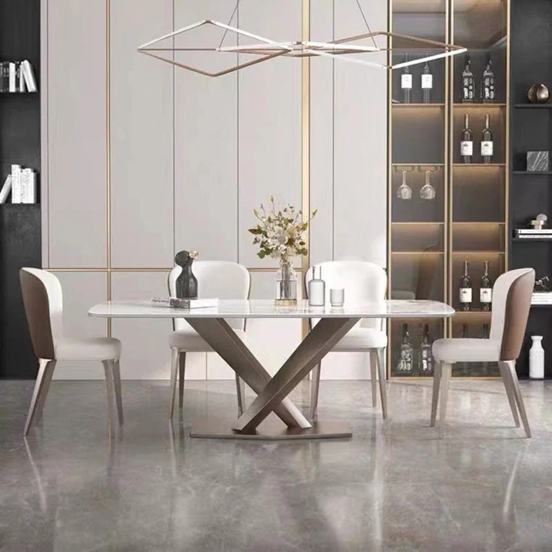 Stone Top Dining Table Rectangle Traditional Luxury Table with Pedestal Base