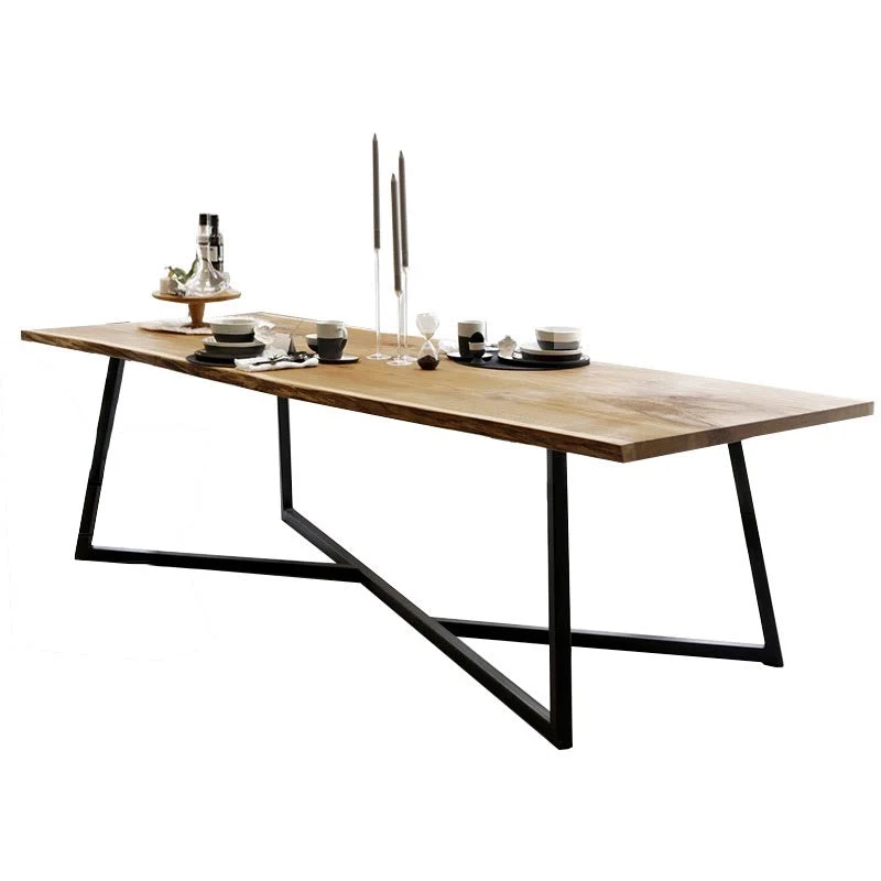 Pine Wood Top Dining Table Rectangle Solid Wood Table with Sled Base