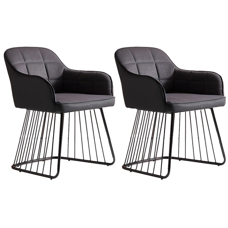 Industrial Metal Base Dining Chair Upholstered Dining Arm Chair
