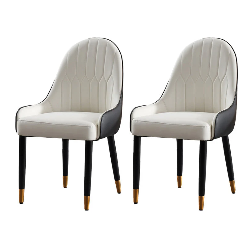 Glam Upholstered Dining Room Chair Faux Leather and Metal Dining Accent Chair