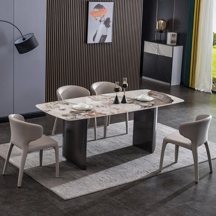 Sintered Stone Table for Restaurant Industrial Rectangle Dining Table with Double Pedestal