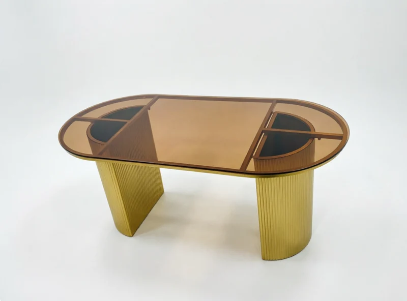 Glass Top Dining Table Modern Oval Dining Table with Double Pedestal Base