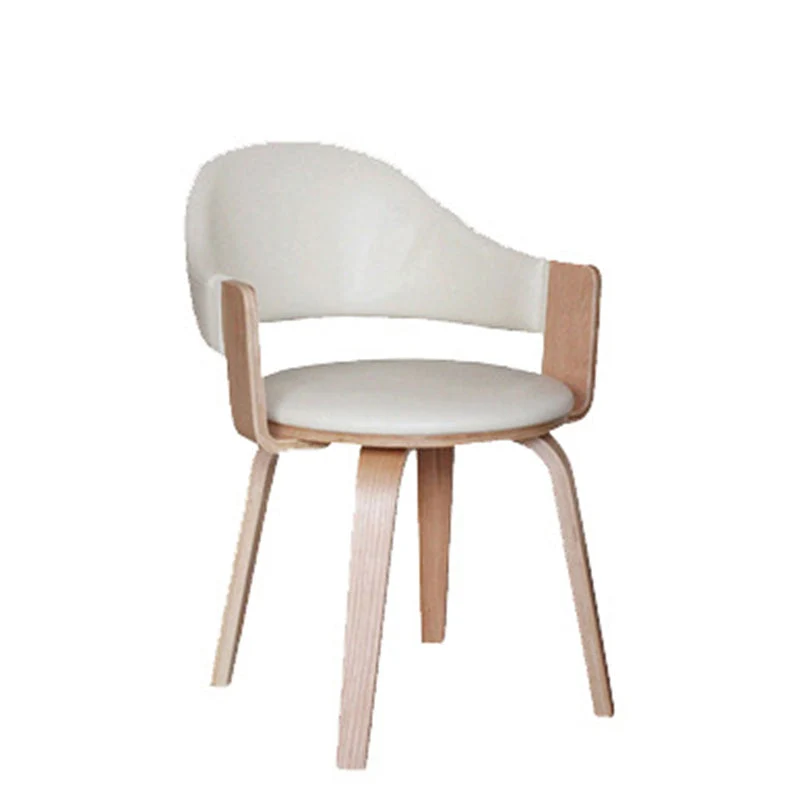 Contemporary Nordic Round PU Leather Upholstered Wood Frame Ergonomic Swivel Chair Backrest Armrest For Home Office
