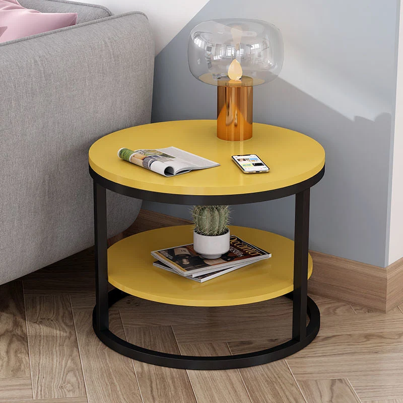 Modern Simplicity Round Particleboard Iron Frame Side Table 2-Tier For Living Room