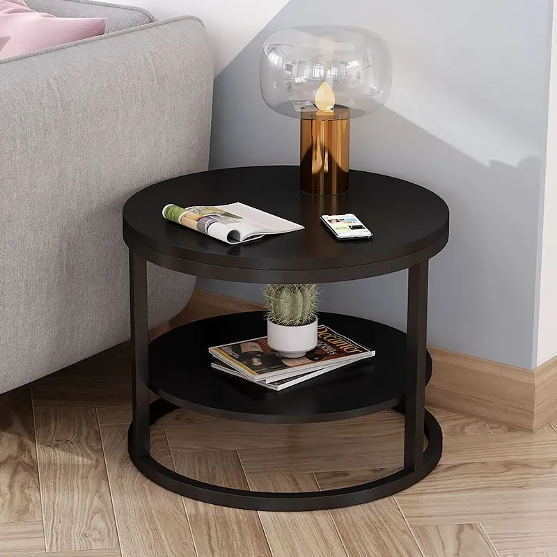 Modern Simplicity Round Particleboard Iron Frame Side Table 2-Tier For Living Room