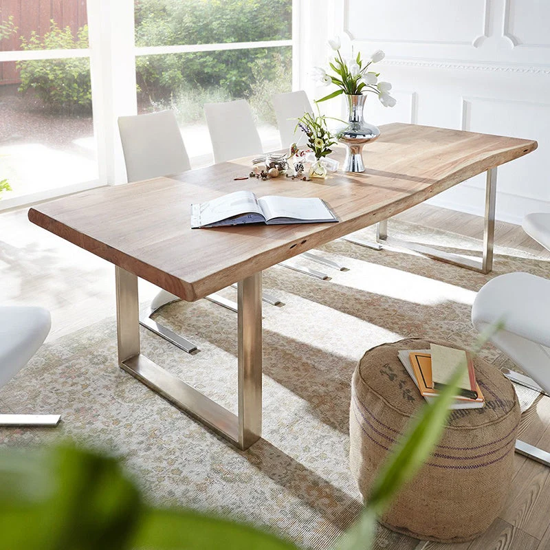 Rectangle Glam Style Dining Table Fixed Table with Solid Wood
