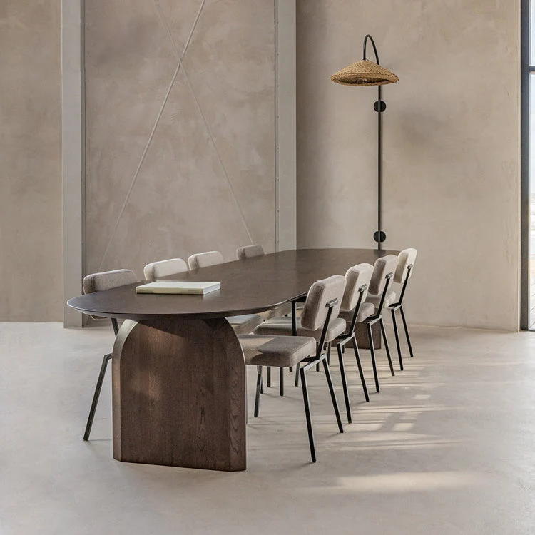 Pine Solid Wood Dining Table Modern Oval Dining Table with Double Pedestal