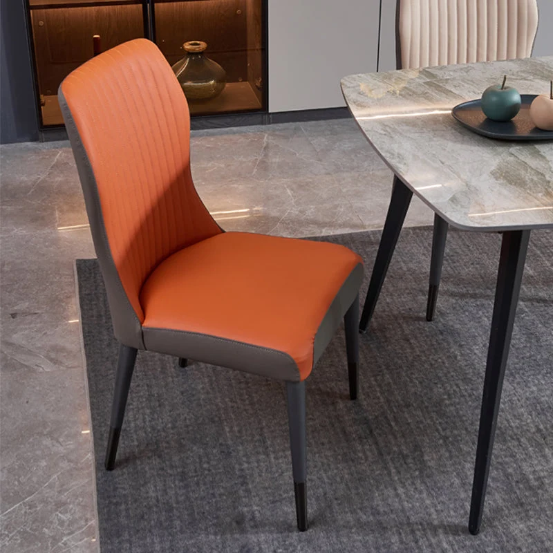 Contemporary Style Armless Chair Leather Parsons Chair with Wooden Base for Dining Room