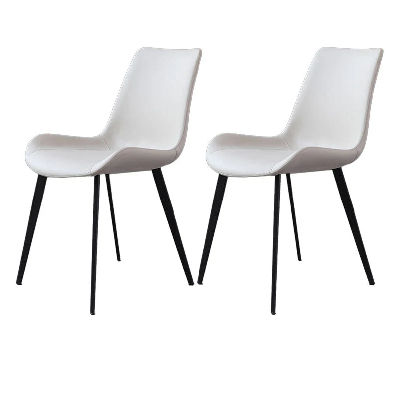 Contemporary Metal Dining Room Chair Armless Faux Leather Side Chair