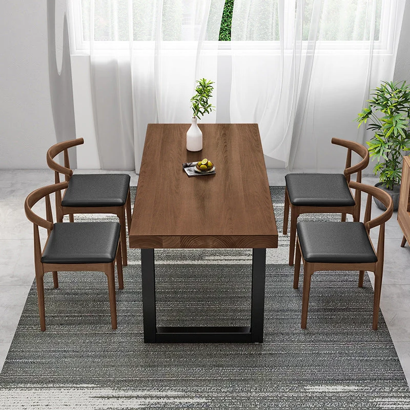 Solid Wood Top Dining Table Traditional Luxury Pine Wood Table with Sled Base