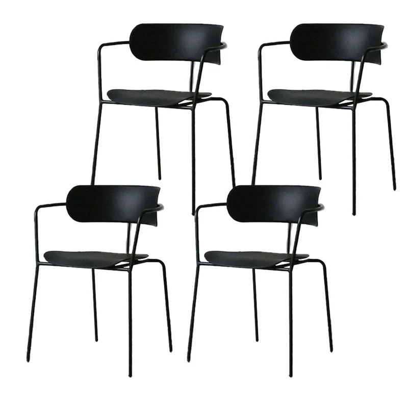 Contemporary Style Arm Chair Plastic Open Back Side Dining Chair with Metal Base