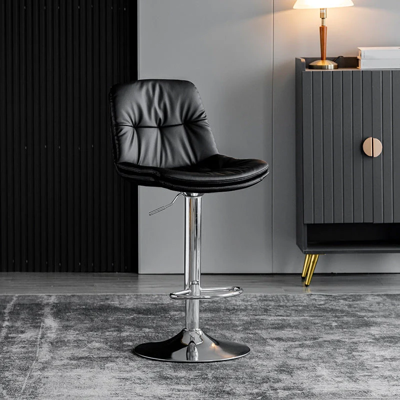 Modern Metal Stool Faux Leather Footrest Stool Adjustable Height in Matte Finish