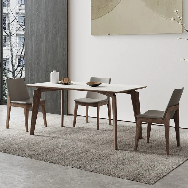 Sintered Stone Top Dining Table Modern Rectangle Table with 4 Ash Wood Legs