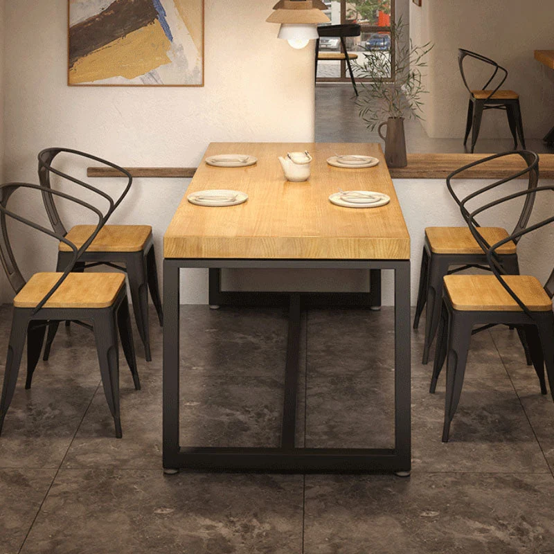 Pine Wood Top Dining Table Industrial Rectangle Table with Trestle Base