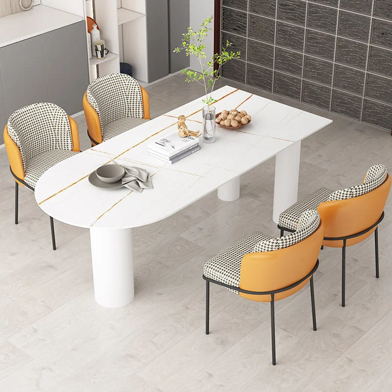 White Free Form Stone Dining Table Modern Furniture with Tripod Base in Matte Finish